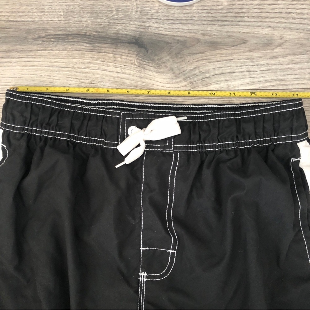 Vintage Men’s Kami Surf Swim Trunks Side Varsity Stripe Medium Black Shorts - Picture 3 of 9